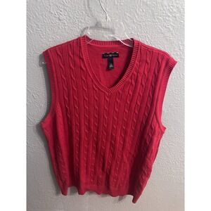 Club Room Mens Red V Neck Cable Sweater Vest Size Large